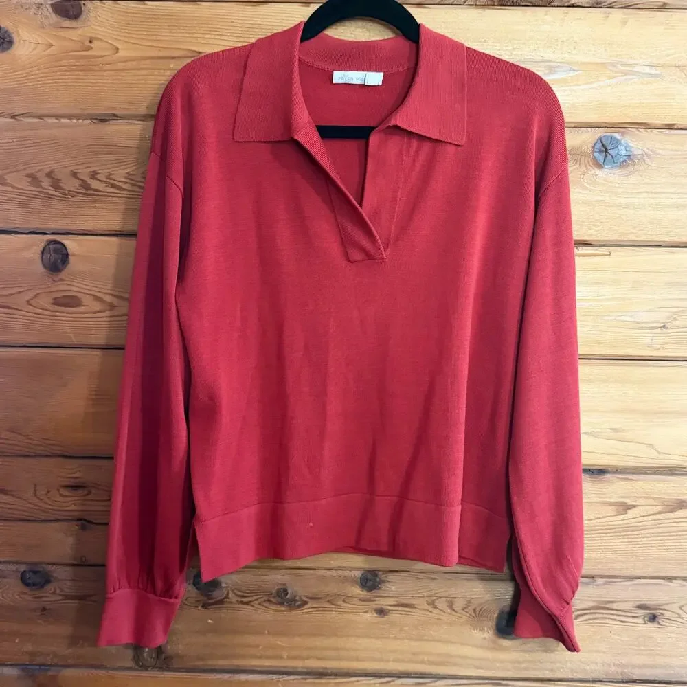 Peter Millar Goldie Collared Sweater Garnet Red Silk Blend Pullover Sz M Women's